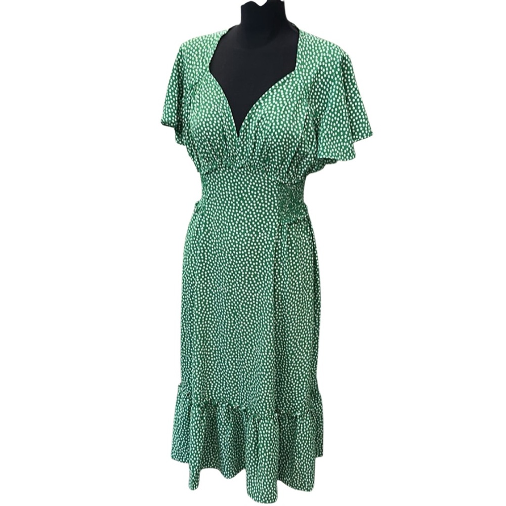 Sweetheart Neckline Polkadot Midi - Maxi Dress by Max Edition Green & White MD